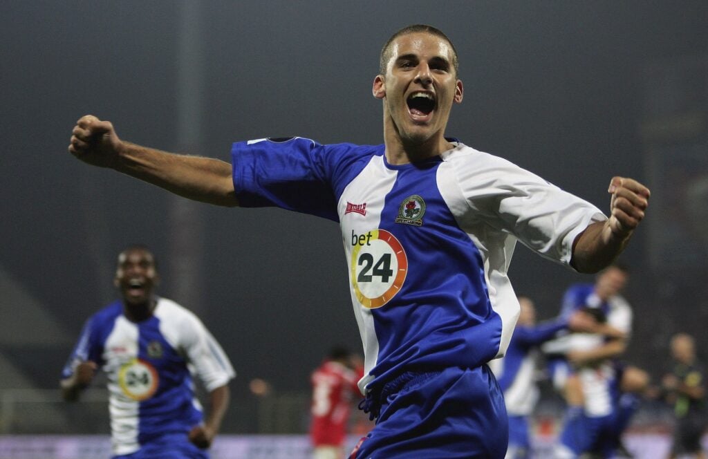 David Bentley celebrates during the UEFA Cup - Wisla Krakow v Blackburn Rovers
