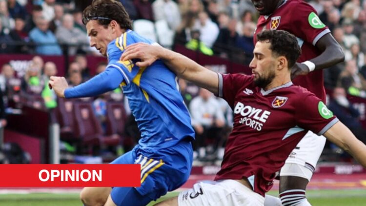 Image showing Max Kilman of West Ham givingzz away a penalty against Leeds