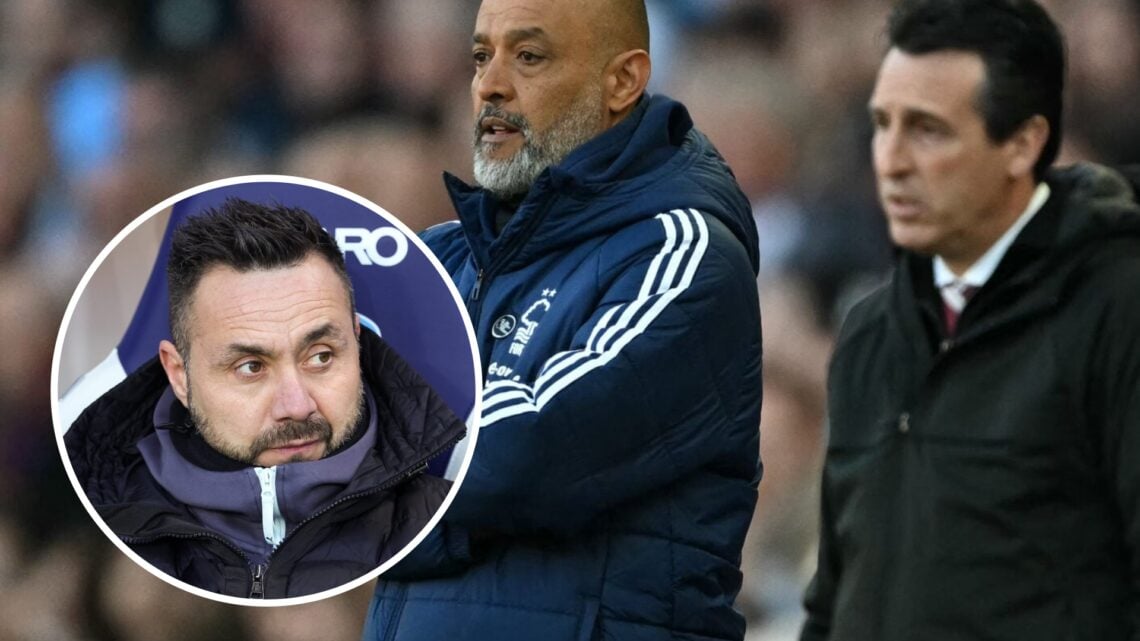 Nuno Espirito Santo and Unai Emery on the touchline during a Premier League clash and, inset, Roberto De Zerbi