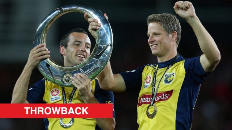 Image showing Patrick Zwaanswijk of the Mariners celebrating winning the A-League in 2013