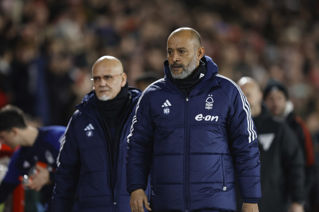 Nuno Espirito Santo the head coach / manager of Nottingham Forest with Julio Figueroa - Nottingham Forest v Manchester United - Premier League