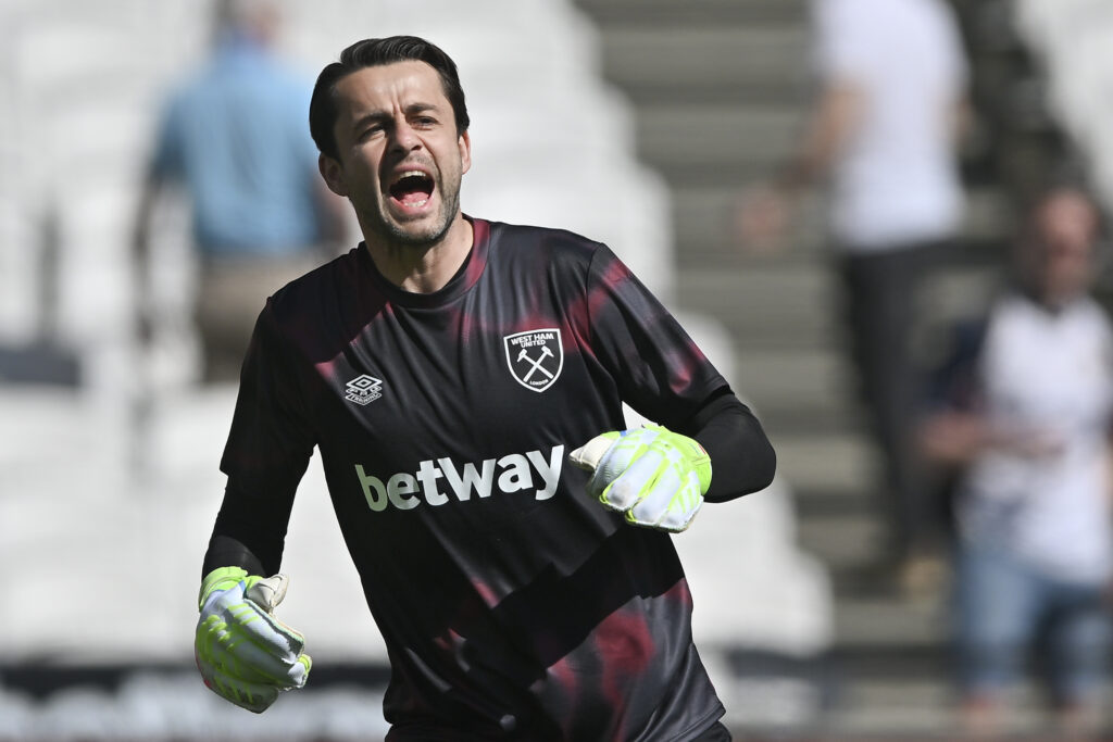 Lukasz Fabianski of West Ham United warms up before the Premier League match between West Ham United FC and AFC Bournemouth at London Stadium