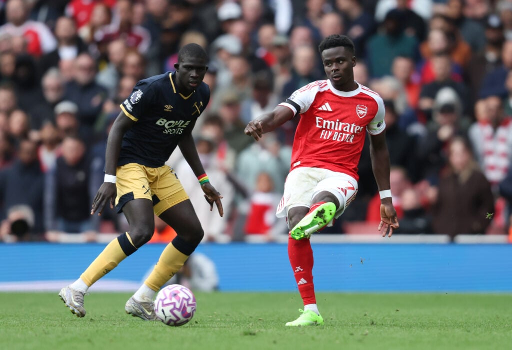 Arsenal's Bukayo Saka and West Ham United's El Hadji Malick Diouf
