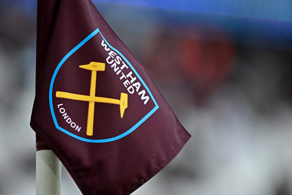 West Ham United badge at the London Stadium on a corner flag