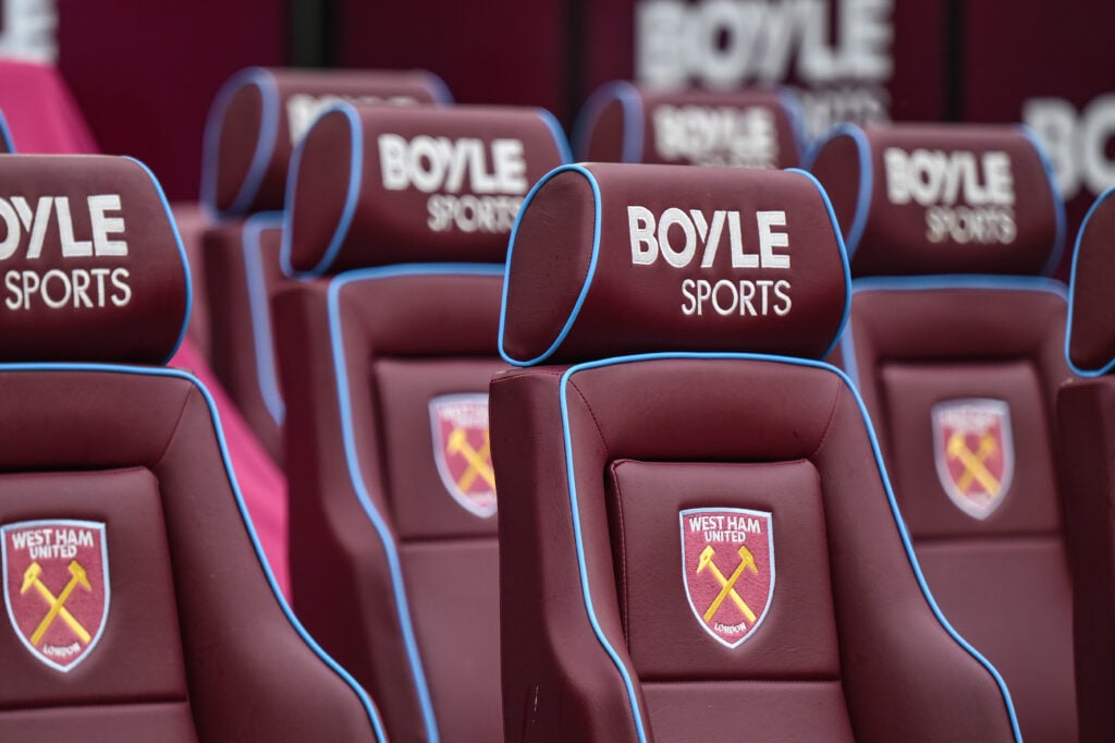 West Ham badge on seats in London Stadium dugout