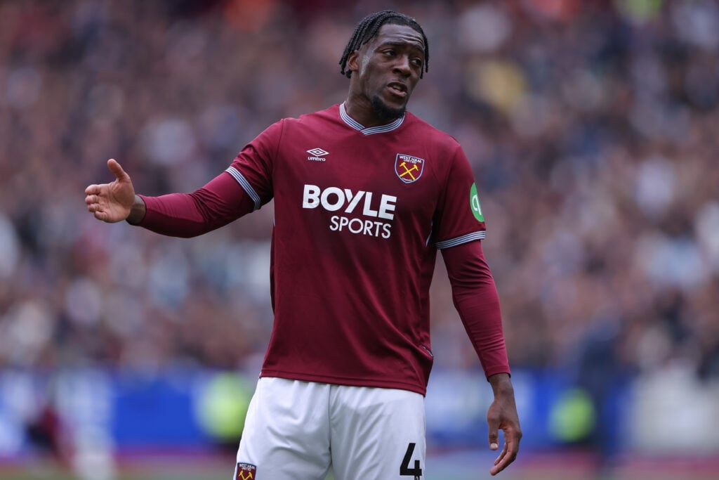 Axel Disasi playing for West Ham United against Arsenal FC.