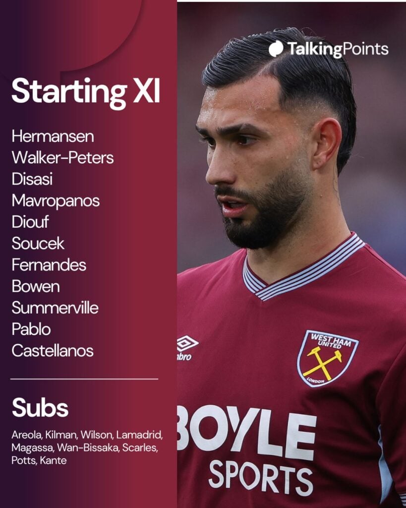 Valentin Castellanos of West Ham United during the Premier League match between West Ham United and Arsenal at London Stadium on May 10, 2026 in London, England.