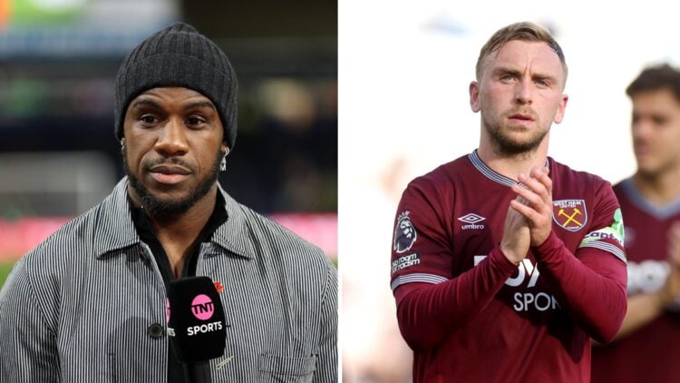 Split image showing Michail Antonio working as a pundit and Jarrod Bowen after a West Ham United game.