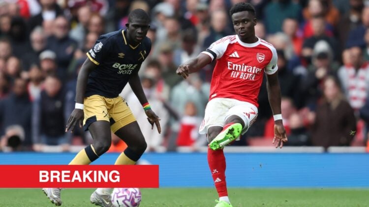 Image showing Arsenal's Bukayo Saka and West Ham United's El Hadji Malick Diouf