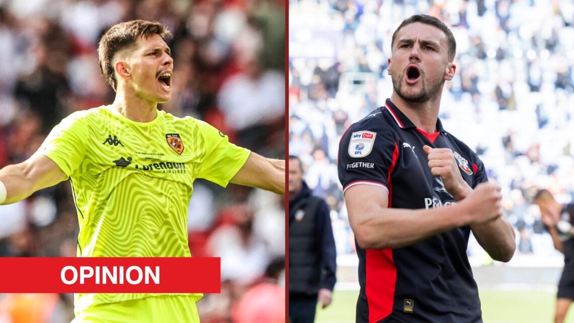 Split image showing Hull City goalkeeper Ivor Pandur and Southampton defender Taylor Harwood-Bellisz