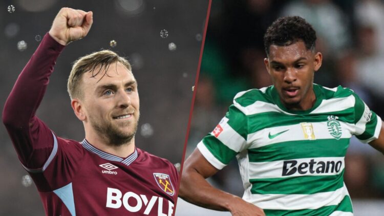Split image showing Jarrod Bowen and Luis Guilherme