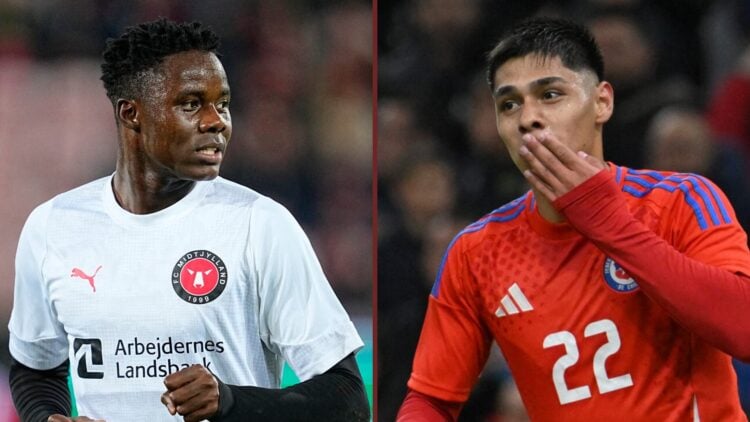 Split image showing Midtjylland duo Franculino Dju and Dario Osorio