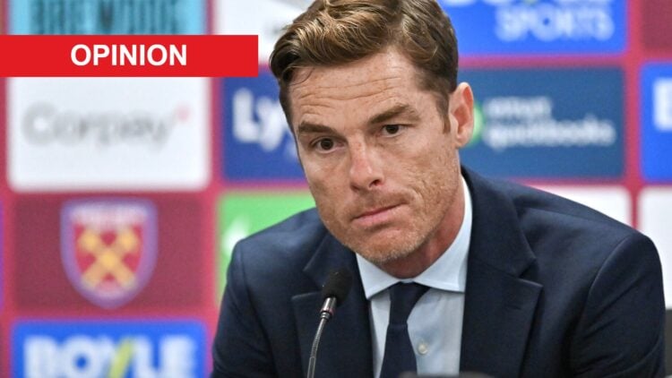 Scott Parker ahead of West Ham United v Burnley - Premier League. An 'opinion' banner has been added.