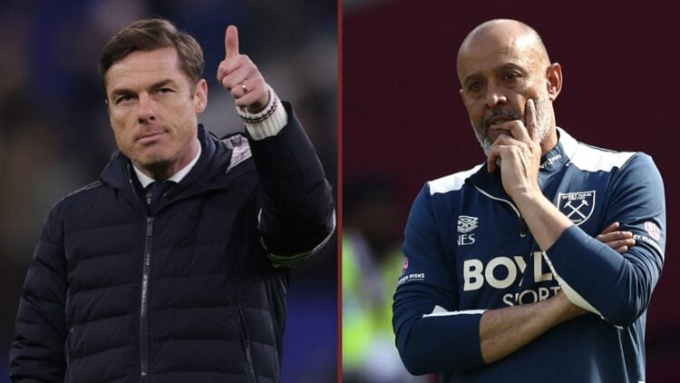 Split image showing Scott Parker at Burnley and West Ham United coach Nuno Espirito Santo
