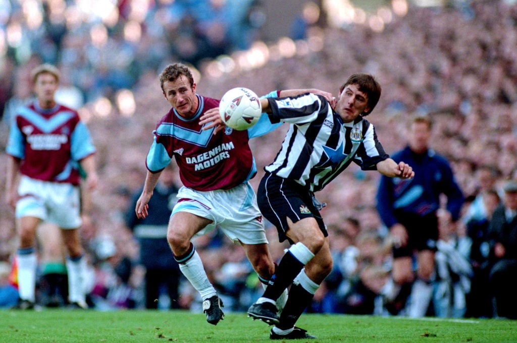 Kenny Brown of West Ham and Peter Beardsley of Newcastle United - Newcastle v West Ham 1993