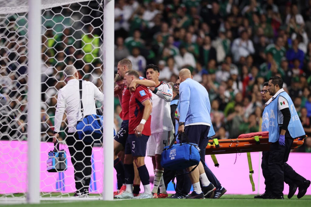 West Ham-owned Edson Alvarez comforts injured Tomas Soucek alongside former Hammer Vladimir Coufal