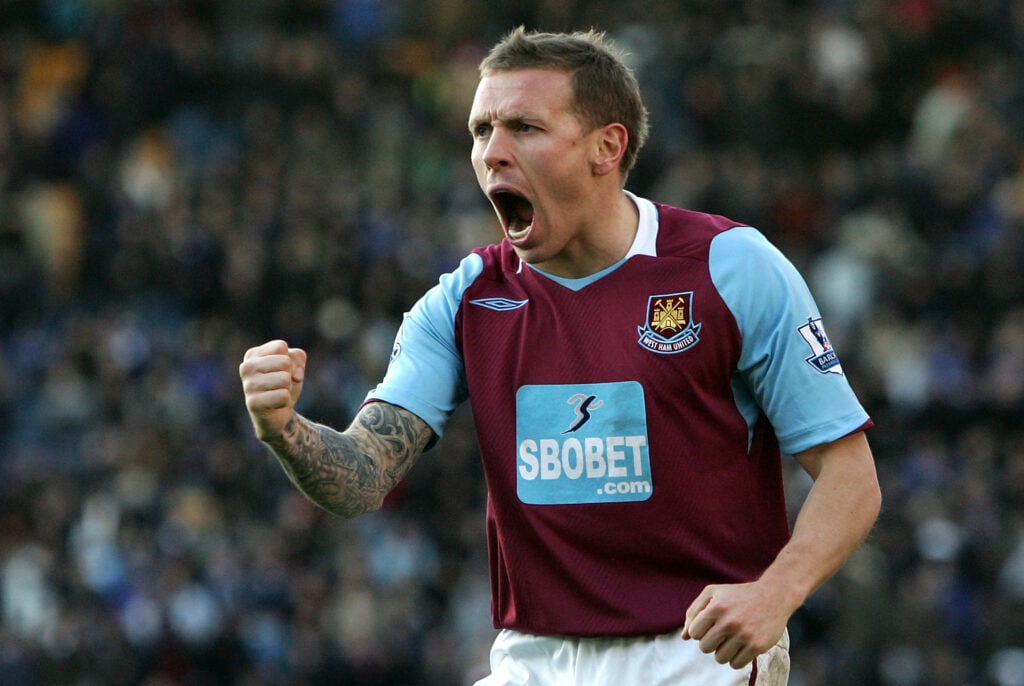 Craig Bellamy celebrates passionately after scoring for West Ham