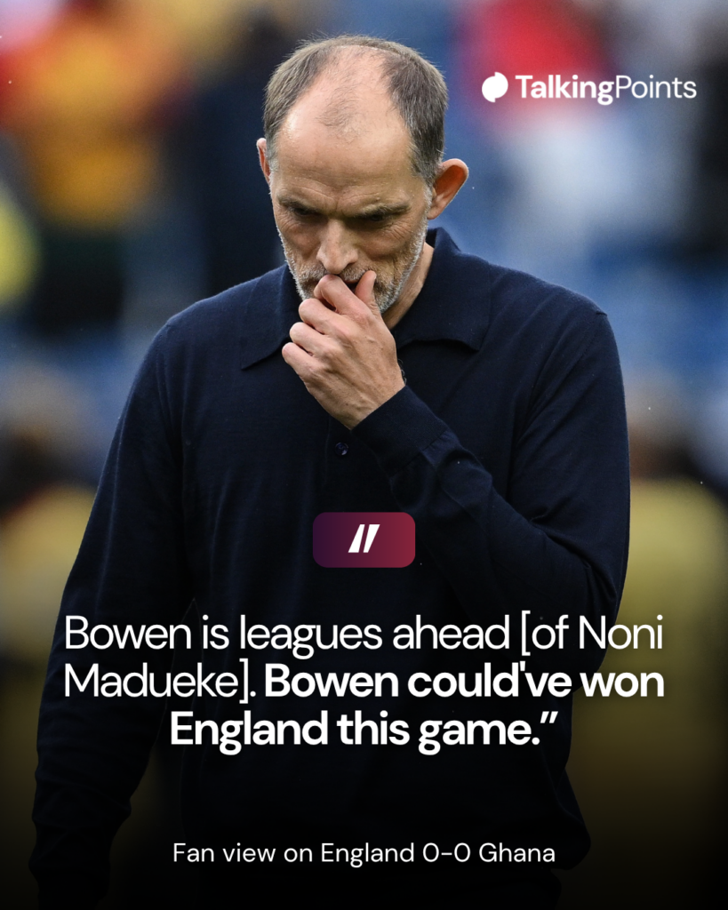 Thomas Tuchel of England disappointment during the FIFA World Cup 2026 Group L match between England and Ghana at Boston Stadium on June 23, 2026 in Foxborough, Massachusetts.