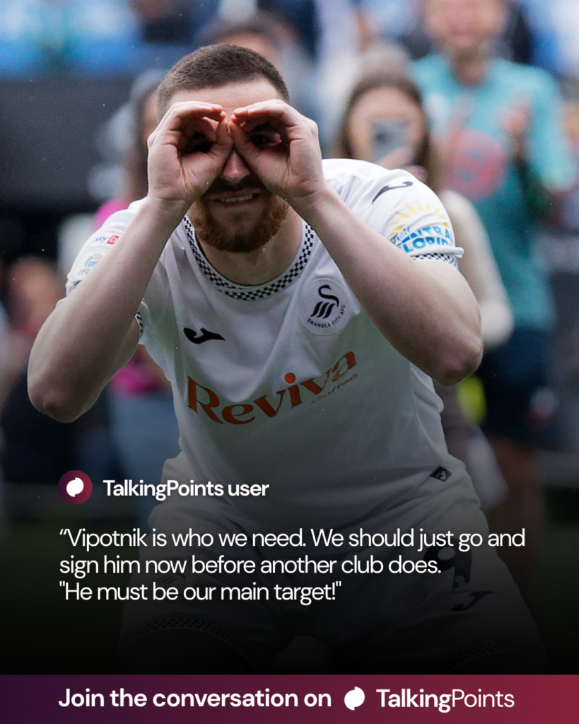 Zan Vipotnik of Swansea City performs his goal celebration after the Sky Bet Championship match between Swansea City and Charlton Athletic at the Swansea.com Stadium on May 02, 2026 in Swansea, Wales.