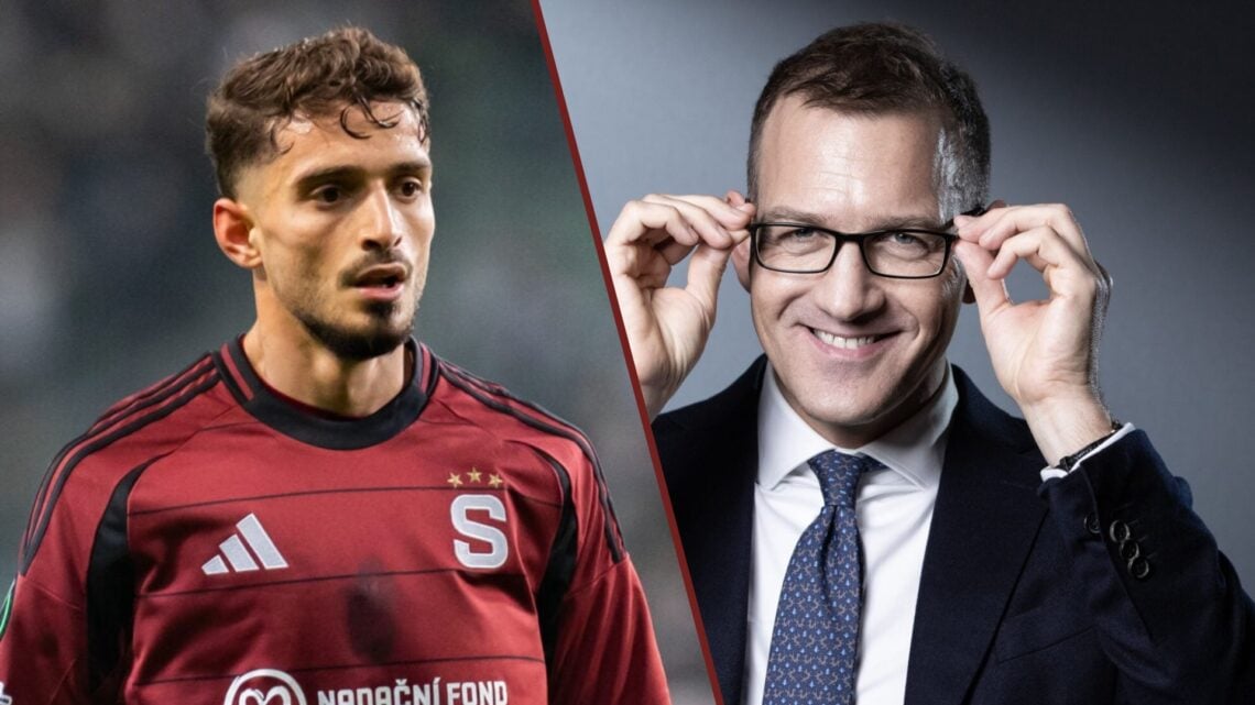 Split image showing Albion Rrahmani of Sparta Prague and West Ham co-owner Daniel Kretinsky