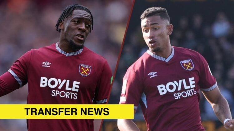 Split image showing Axel Disasi and Keiber Lamadrid at West Ham United