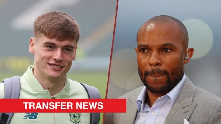 Split image showing Dylan Lawlor of Cardiff City and former West Ham defender Danny Gabbidon