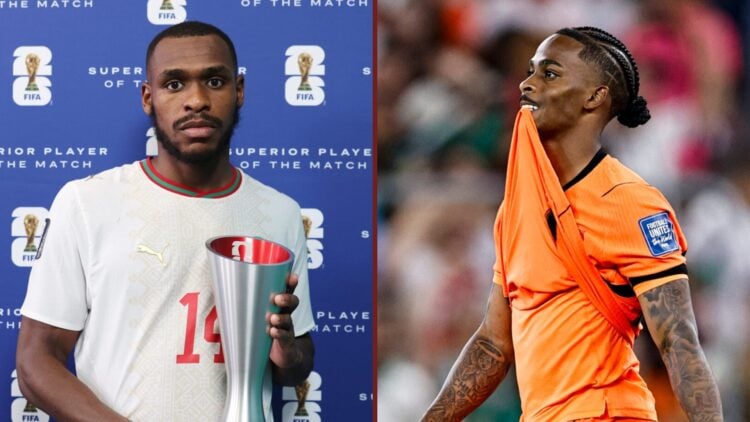 Split image showing Issa Diop of Morocco and Crysencio Summerville of Netherlands