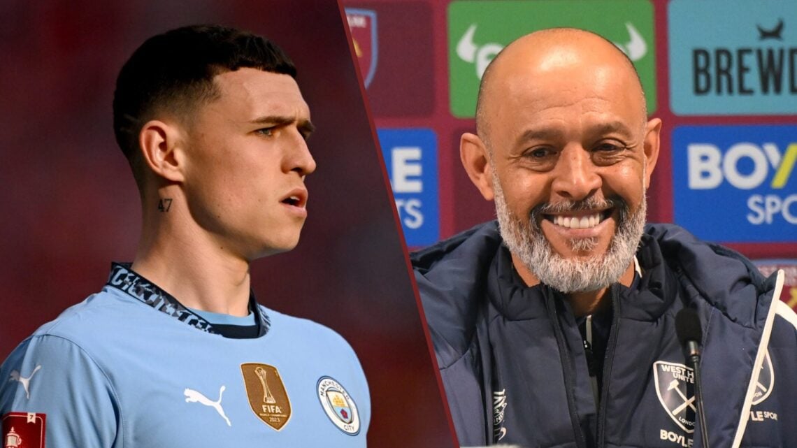 Split image showing Man City's Phil Foden and Nuno Espirito Santo, manager of West Ham United