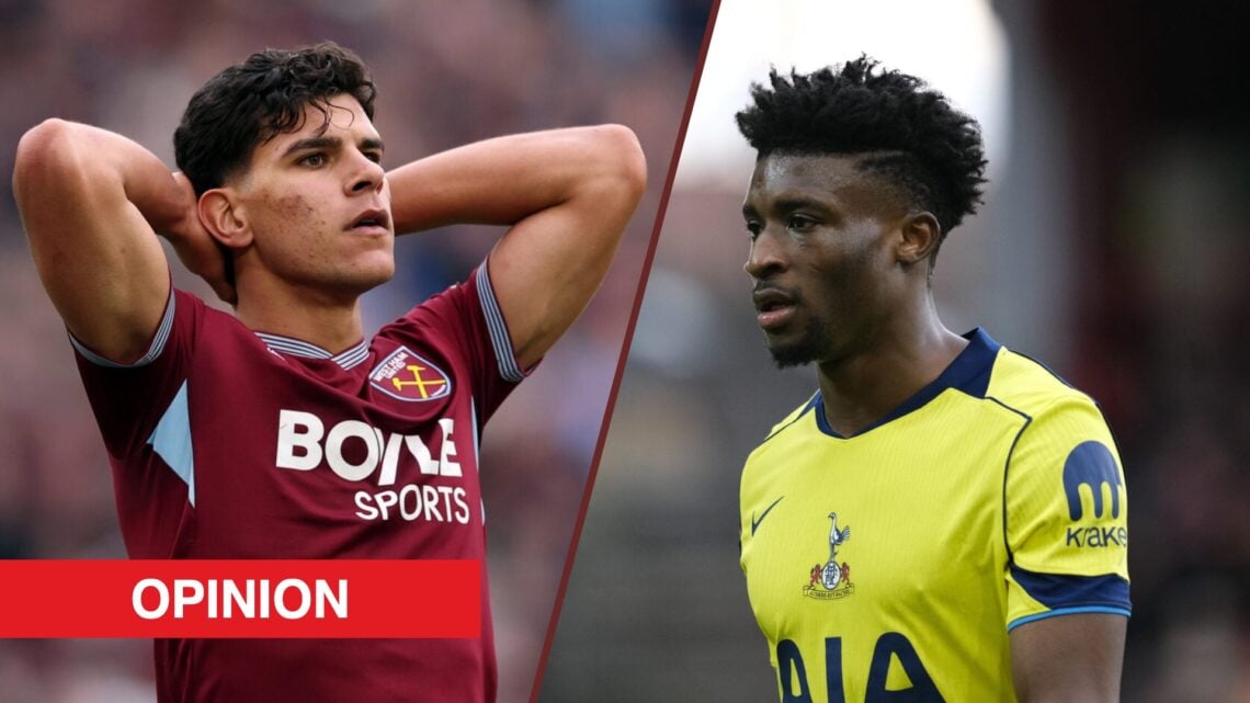 Split image showing Mateus Fernandes at West Ham United and Mohammed Kudus of Tottenham Hotspurz
