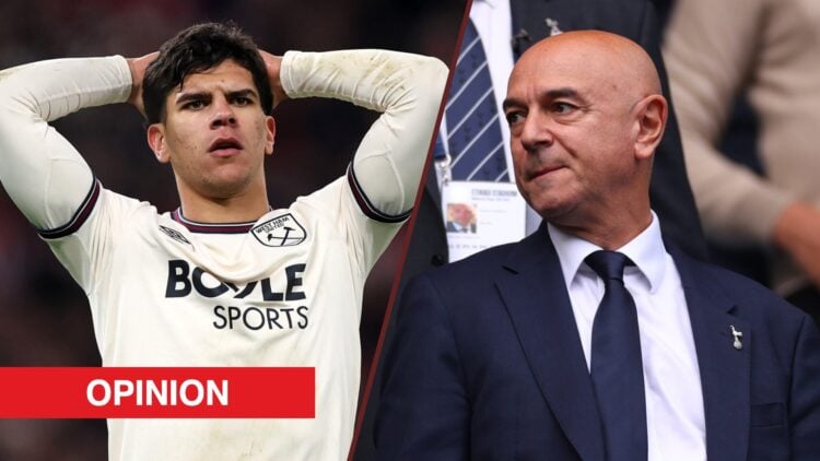 Split image showing Mateus Fernandes of West Ham United and former Tottenham chairman Daniel Levy