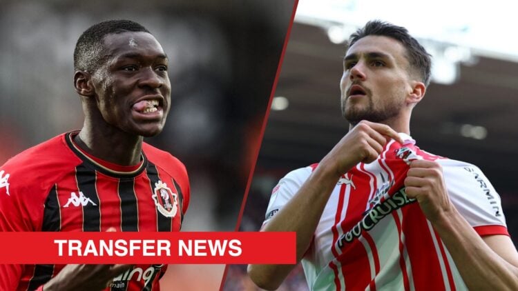 Split image showing Pape Moussa Fall at Seraing and Taylor Harwood-Bellis of Southampton