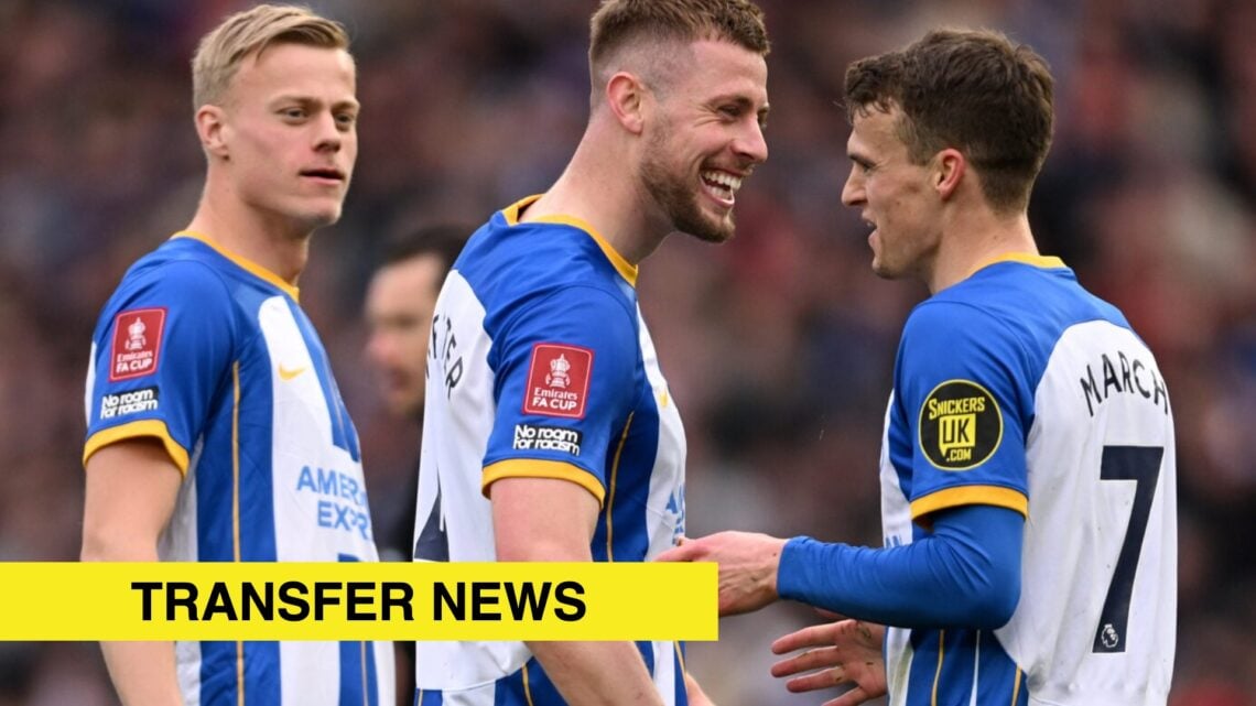 Image showing Solly March of Brighton and Hove Albion celebrating with Adam Webster