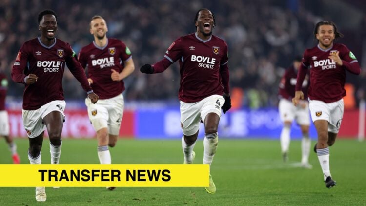 Image showing Soungoutou Magassa, Tomas Soucek, Axel Disasi and Ezra Mayers of West Ham United