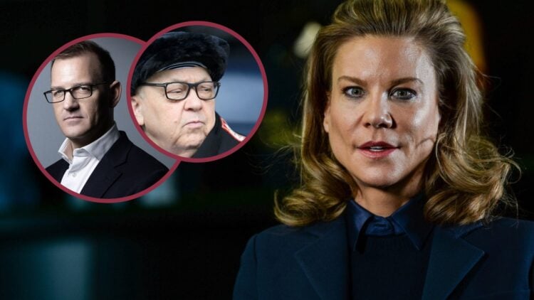 Financier Amanda Staveley and, inset, West Ham co-owners Daniel Kretinsky and David Sullivan