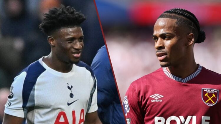 Split image showing Tottenham's Mohammed Kudus and West Ham United's Crysencio Summerville