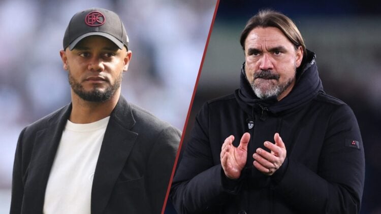 Split image showing Vincent Kompany at Burnley and Daniel Farke at Leeds United