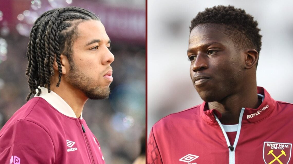 Split image showing West Ham United youngsters Ezra Mayers and Mohamadou Kante