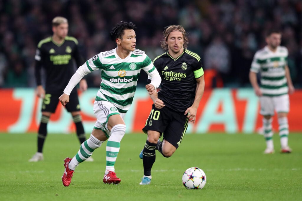 Reo Hatate and Luka Modric - Celtic FC v Real Madrid: Group F - UEFA Champions League