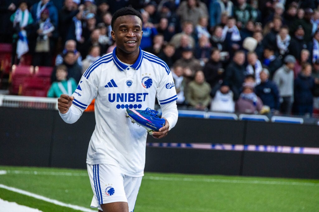 Youssoufa Moukoko celebrates scoring for Club Brugge