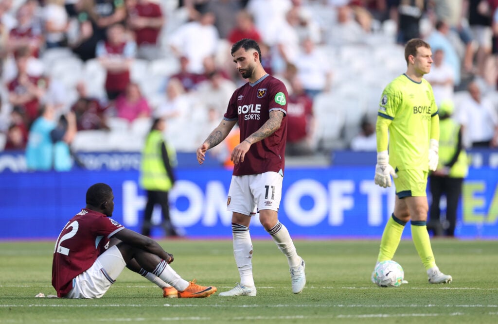El Hadji Malick Diouf, Taty Castellanos and Mads Hermansen of West Ham after relegation