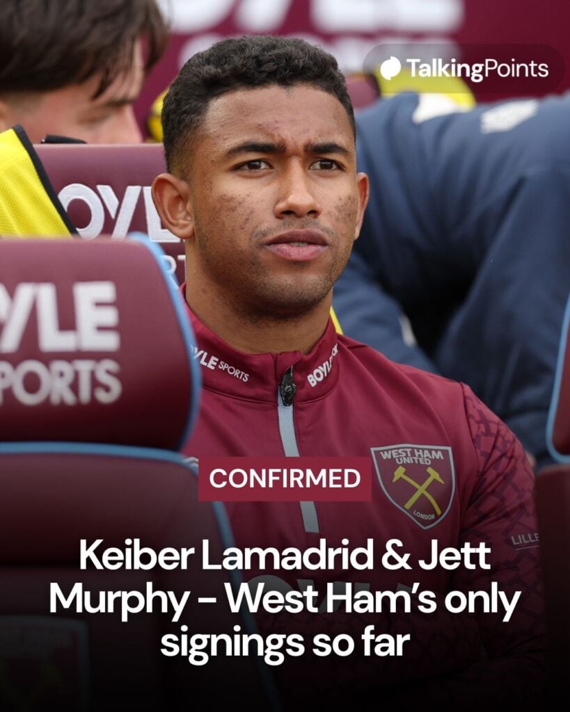 West Ham United's Keiber Lamadrid during the Emirates FA Cup Quarter Final match between West Ham United and Leeds United on April 5, 2026 in London, England.