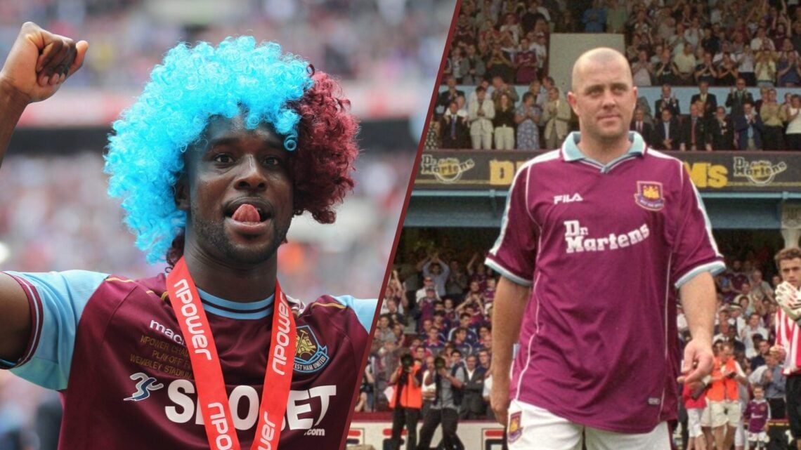 Split image showing Carlton Cole and Julian Dicks at West Ham United