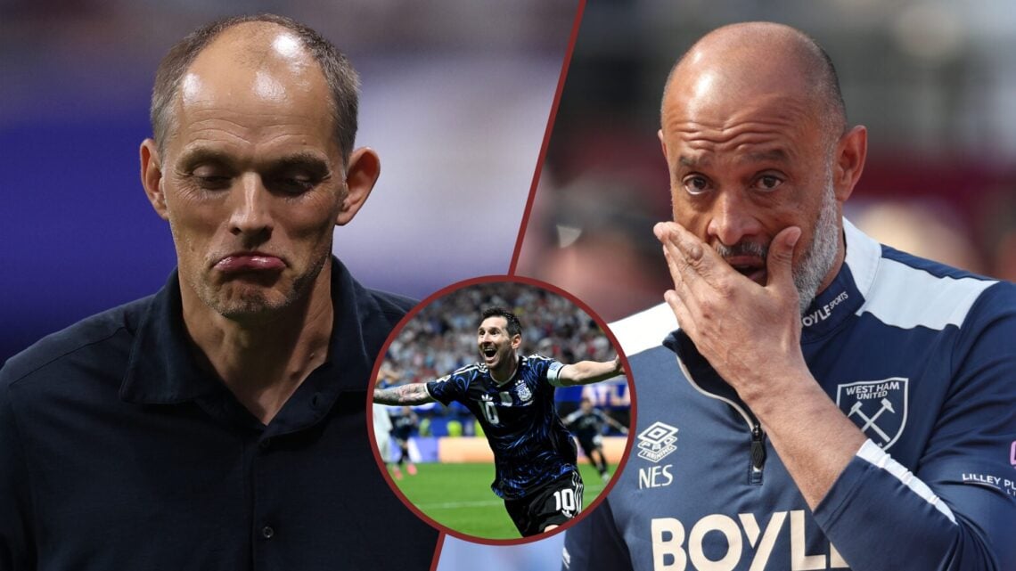 Split image showing England boss Thomas Tuchel, West Ham United manager Nuno Espirito Santo, and Lionel Messi for Argentina