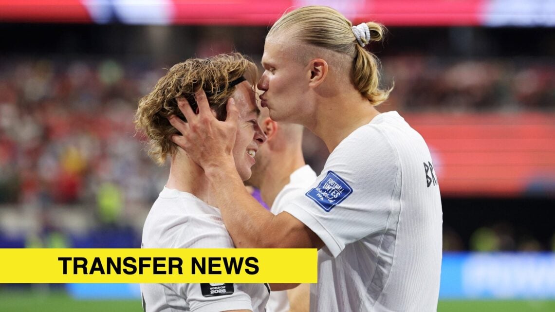 Image showing Erling Haaland of Norway with Patrick Berg
