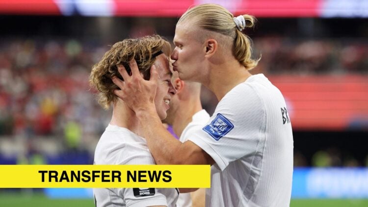 Image showing Erling Haaland of Norway with Patrick Berg