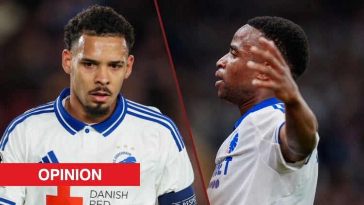 Split image showing Gabriel Pereira and Youssoufa Moukoko of FC Copenhagen