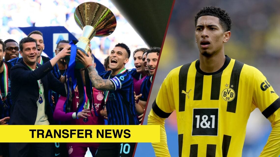 Split image showing Inter Milan celebrating winning Serie A and Jude Bellingham at Dortmund