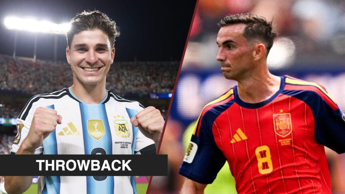 Split image showing Julian Alvarez of Argentina and Fabian Ruiz of Spain