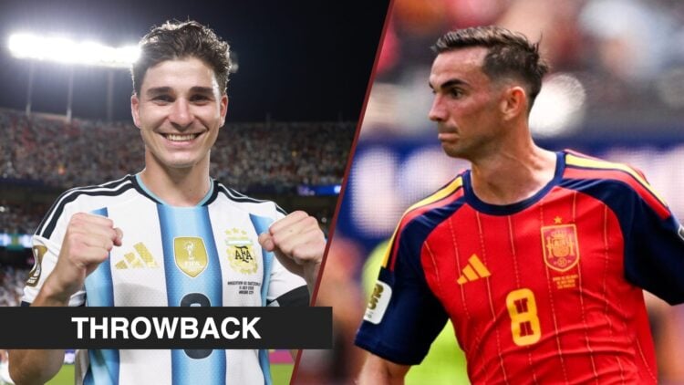 Split image showing Julian Alvarez of Argentina and Fabian Ruiz of Spain