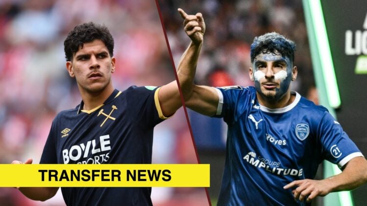 Split image showing Mateus Fernandes of West Ham and Troyes star Martin Adeline
